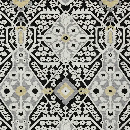 Black Gray And Gold Floral Washable Indoor Outdoor Area Rug Photo 8