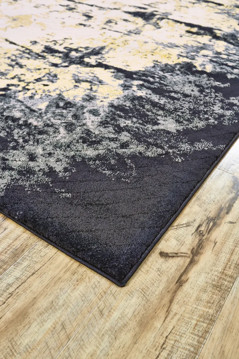 Black Gray And Gold Geometric Stain Resistant Area Rug Photo 3