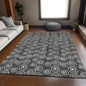 Photo of Black Gray And Ivory Geometric Washable Indoor Outdoor Area Rug