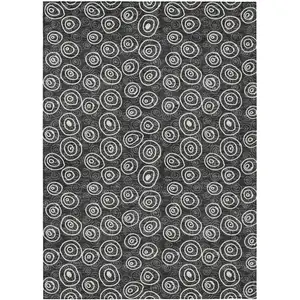 Photo of Black Gray And Ivory Geometric Washable Indoor Outdoor Area Rug