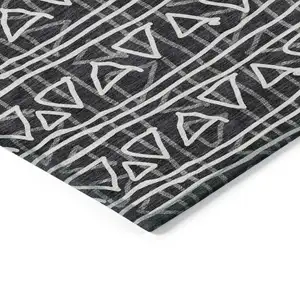 Photo of Black Gray And Ivory Geometric Washable Indoor Outdoor Area Rug