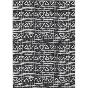 Photo of Black Gray And Ivory Geometric Washable Indoor Outdoor Area Rug