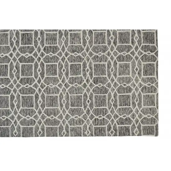 Black Gray And Ivory Wool Geometric Tufted Handmade Area Rug Photo 3