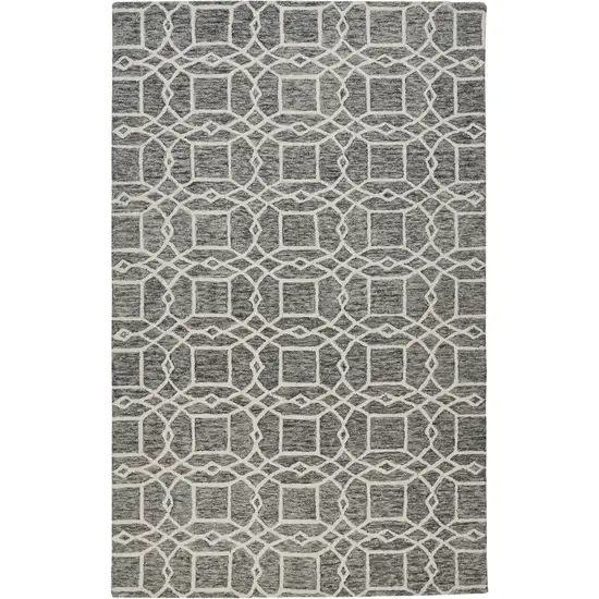 Black Gray And Ivory Wool Geometric Tufted Handmade Stain Resistant Area Rug Photo 2