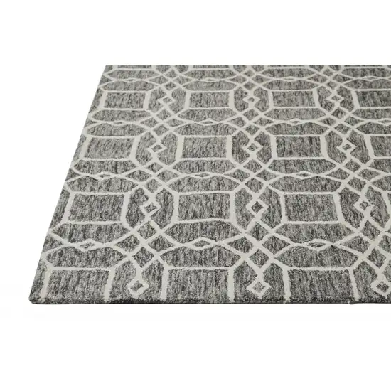 Black Gray And Ivory Wool Geometric Tufted Handmade Stain Resistant Area Rug Photo 1