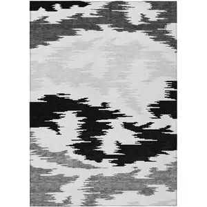 Photo of Black Gray And Silver Abstract Washable Indoor Outdoor Area Rug