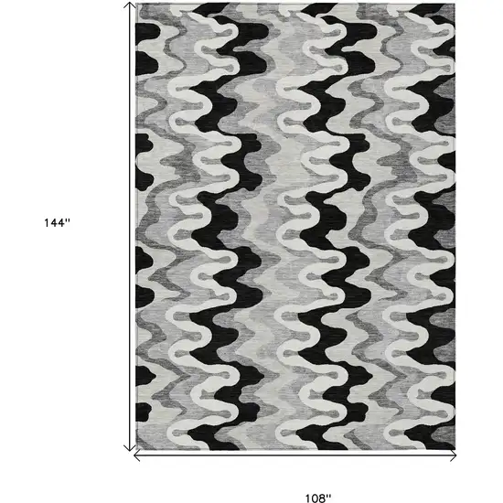 Black Gray And Silver Abstract Washable Indoor Outdoor Area Rug Photo 9