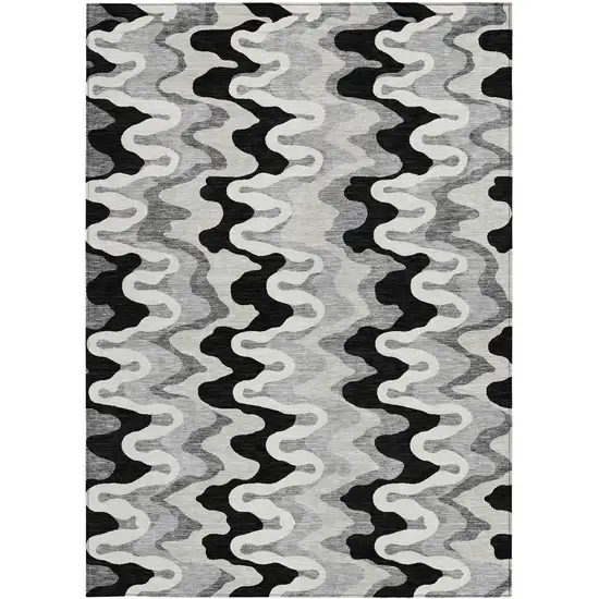 Black Gray And Silver Abstract Washable Indoor Outdoor Area Rug Photo 4