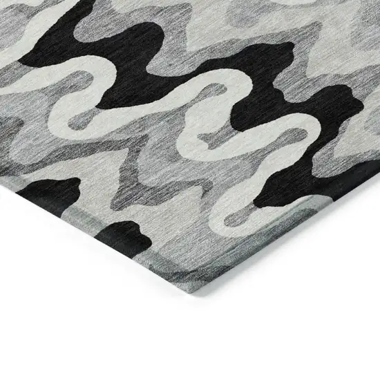 Black Gray And Silver Abstract Washable Indoor Outdoor Area Rug Photo 2