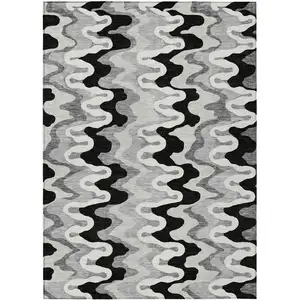 Photo of Black Gray And Silver Abstract Washable Indoor Outdoor Area Rug