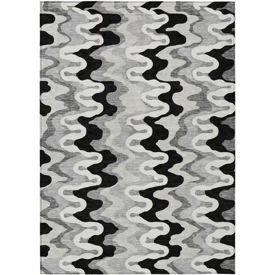 Black Gray And Silver Abstract Washable Indoor Outdoor Area Rug Photo 1