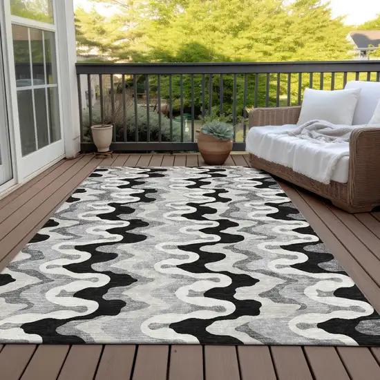 Black Gray And Silver Abstract Washable Indoor Outdoor Area Rug Photo 5