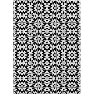 Photo of Black Gray And Silver Floral Medallion Washable Indoor Outdoor Area Rug