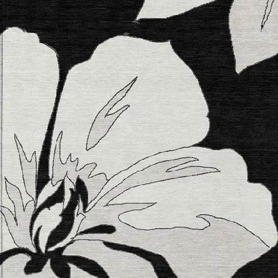 Black Gray And Silver Floral Washable Indoor Outdoor Area Rug Photo 7