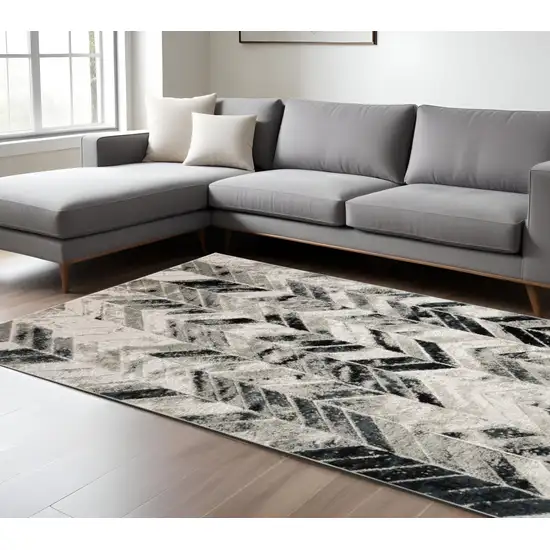 Gray and Black Geometric Non Skid Area Rug Photo 1