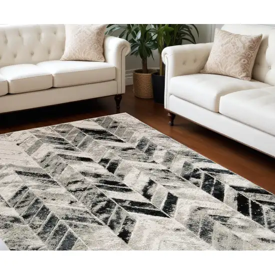 Black Gray And Silver Geometric Stain Resistant Area Rug Photo 1