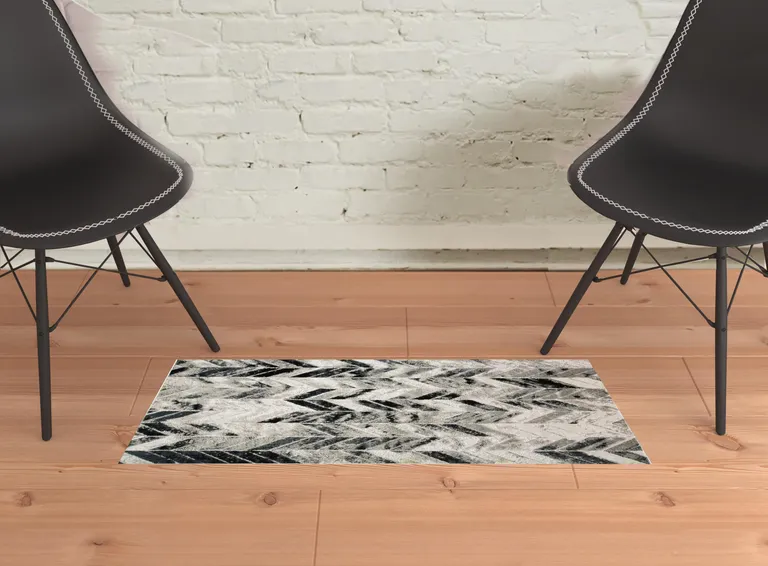 Black Gray And Silver Geometric Stain Resistant Area Rug Photo 2