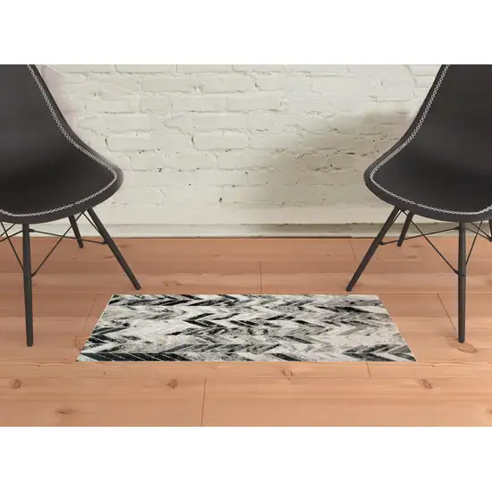 Black Gray And Silver Geometric Stain Resistant Area Rug Photo 2