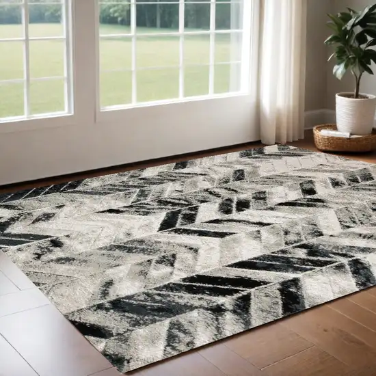 Black Gray And Silver Geometric Stain Resistant Area Rug Photo 1