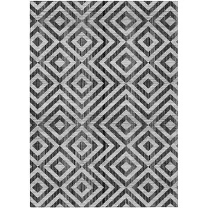 Photo of Black Gray And Silver Geometric Washable Indoor Outdoor Area Rug