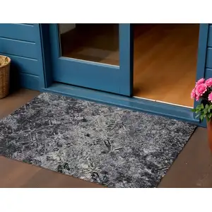 Photo of Black Gray And Silver Geometric Washable Indoor Outdoor Area Rug