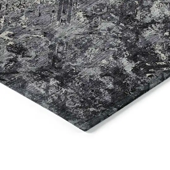 Black Gray And Silver Geometric Washable Indoor Outdoor Area Rug Photo 3