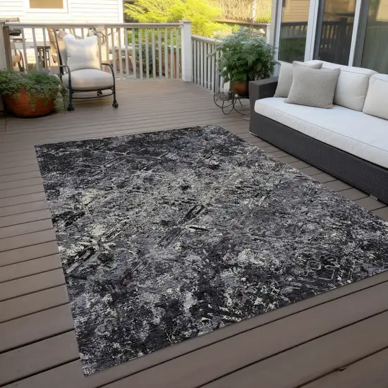 Black Gray And Silver Geometric Washable Indoor Outdoor Area Rug Photo 9