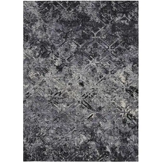 Black Gray And Silver Geometric Washable Indoor Outdoor Area Rug Photo 5