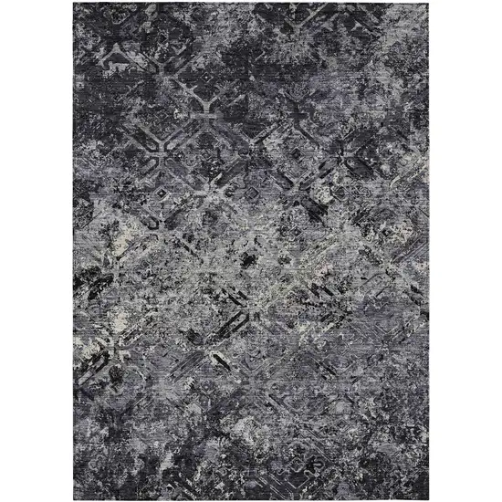 Black Gray And Silver Geometric Washable Indoor Outdoor Area Rug Photo 1