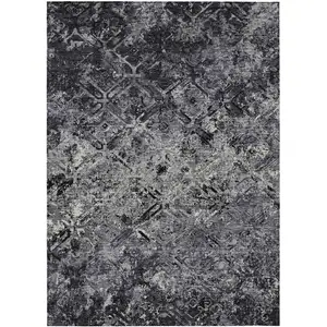 Photo of Black Gray And Silver Geometric Washable Indoor Outdoor Area Rug