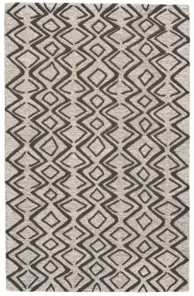 Black Gray And Taupe Wool Geometric Tufted Handmade Stain Resistant Area Rug Photo 1