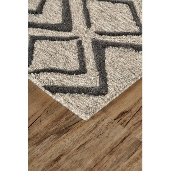 Black Gray And Taupe Wool Geometric Tufted Handmade Stain Resistant Area Rug Photo 3