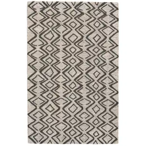 Photo of Black Gray And Taupe Wool Geometric Tufted Handmade Stain Resistant Area Rug