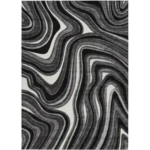 Photo of Black Gray And White Abstract Washable Indoor Outdoor Area Rug