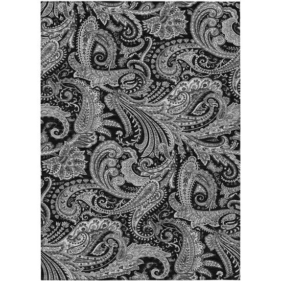 Black Gray And White Paisley Washable Indoor Outdoor Area Rug Photo 2