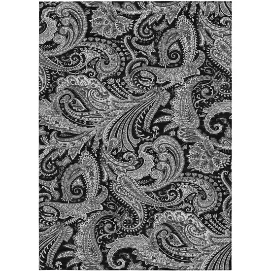 Black Gray And White Paisley Washable Indoor Outdoor Area Rug Photo 6