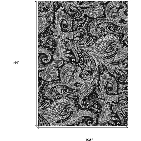 Black Gray And White Paisley Washable Indoor Outdoor Area Rug Photo 3