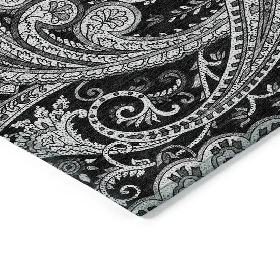 Black Gray And White Paisley Washable Indoor Outdoor Area Rug Photo 4