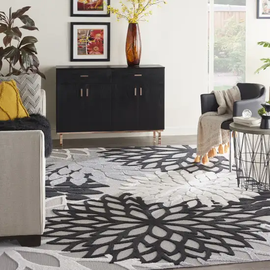 Black White Floral Indoor Outdoor Area Rug Photo 6