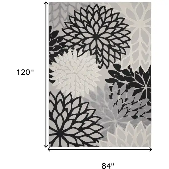 Black White Floral Indoor Outdoor Area Rug Photo 9