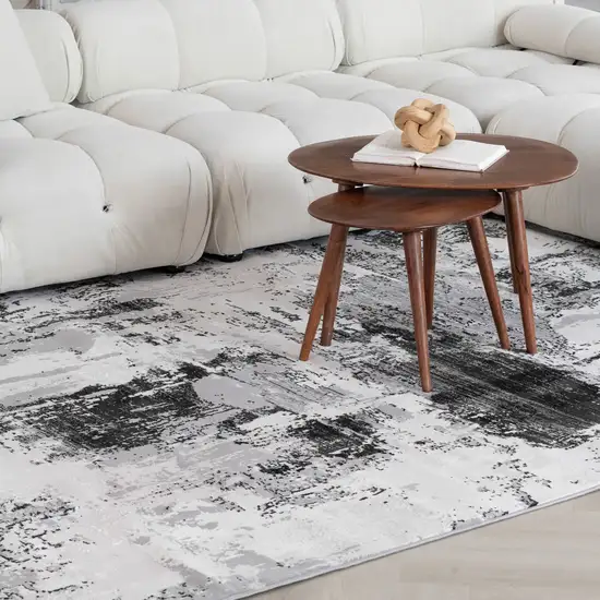 Black Gray and Beige Abstract Area Rug Photo 5