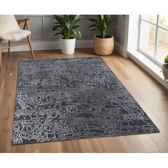 Black Gray and Ivory Abstract Hand Woven Area Rug Photo 1