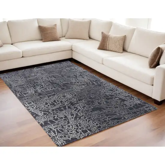 Black Gray and Ivory Abstract Hand Woven Area Rug Photo 1