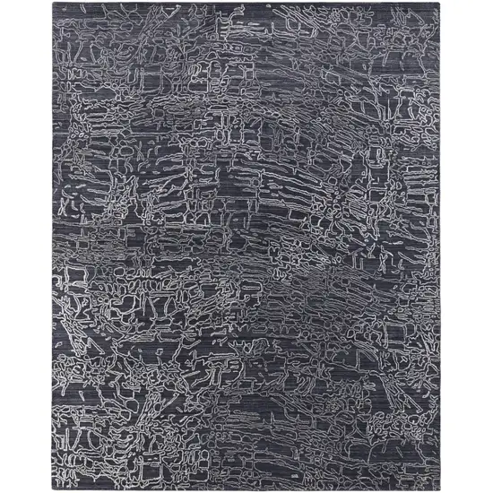 Black Gray and Ivory Abstract Hand Woven Area Rug Photo 2