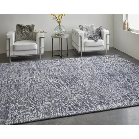 Black Gray and Ivory Abstract Hand Woven Area Rug Photo 7