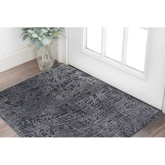 Black Gray and Ivory Abstract Hand Woven Area Rug Photo 1