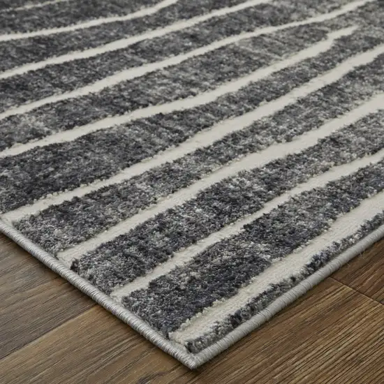 Black Gray and Ivory Abstract Power Loom Area Rug Photo 7