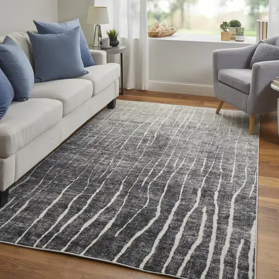 Black Gray and Ivory Abstract Power Loom Area Rug Photo 6