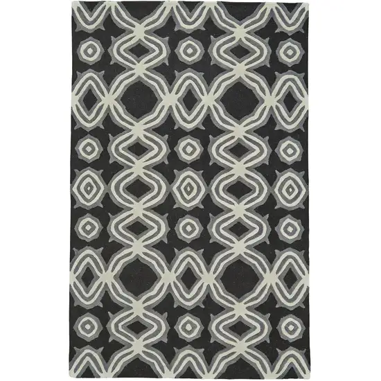 Black Gray and Ivory Wool Abstract Hand Tufted Area Rug Photo 4