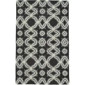 Photo of Black Gray and Ivory Wool Abstract Hand Tufted Area Rug